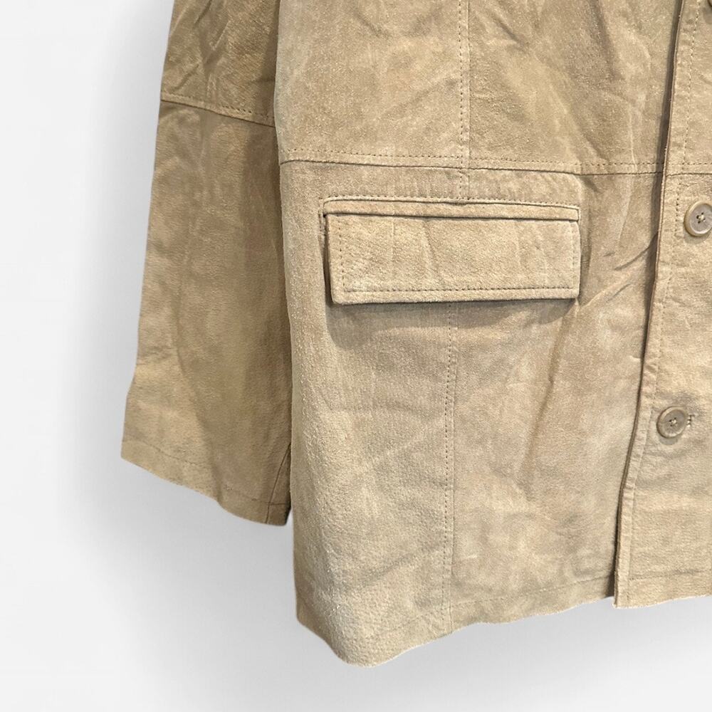Y2K Ruff Hewn Tan Suede Leather Oversized Jacket Medium 90s Minimalist Chic - Picture 8 of 10